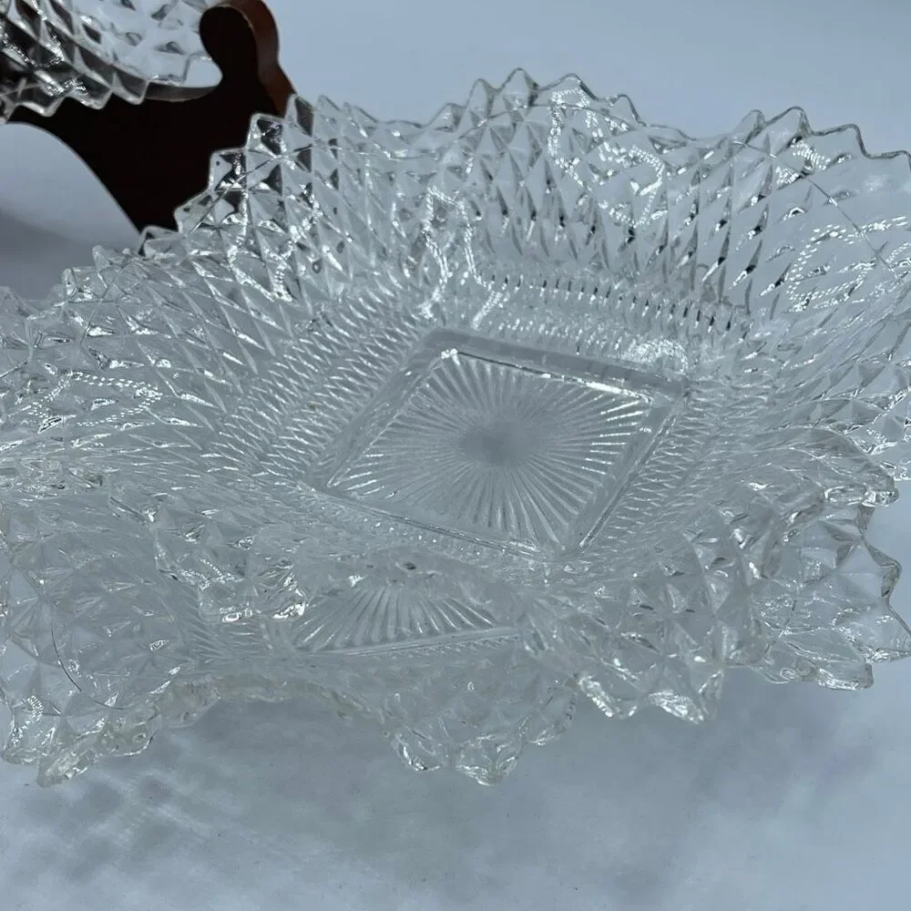 Vintage Indiana Clear Glass Diamond Point Square dish. Relish candy charcuterie.
